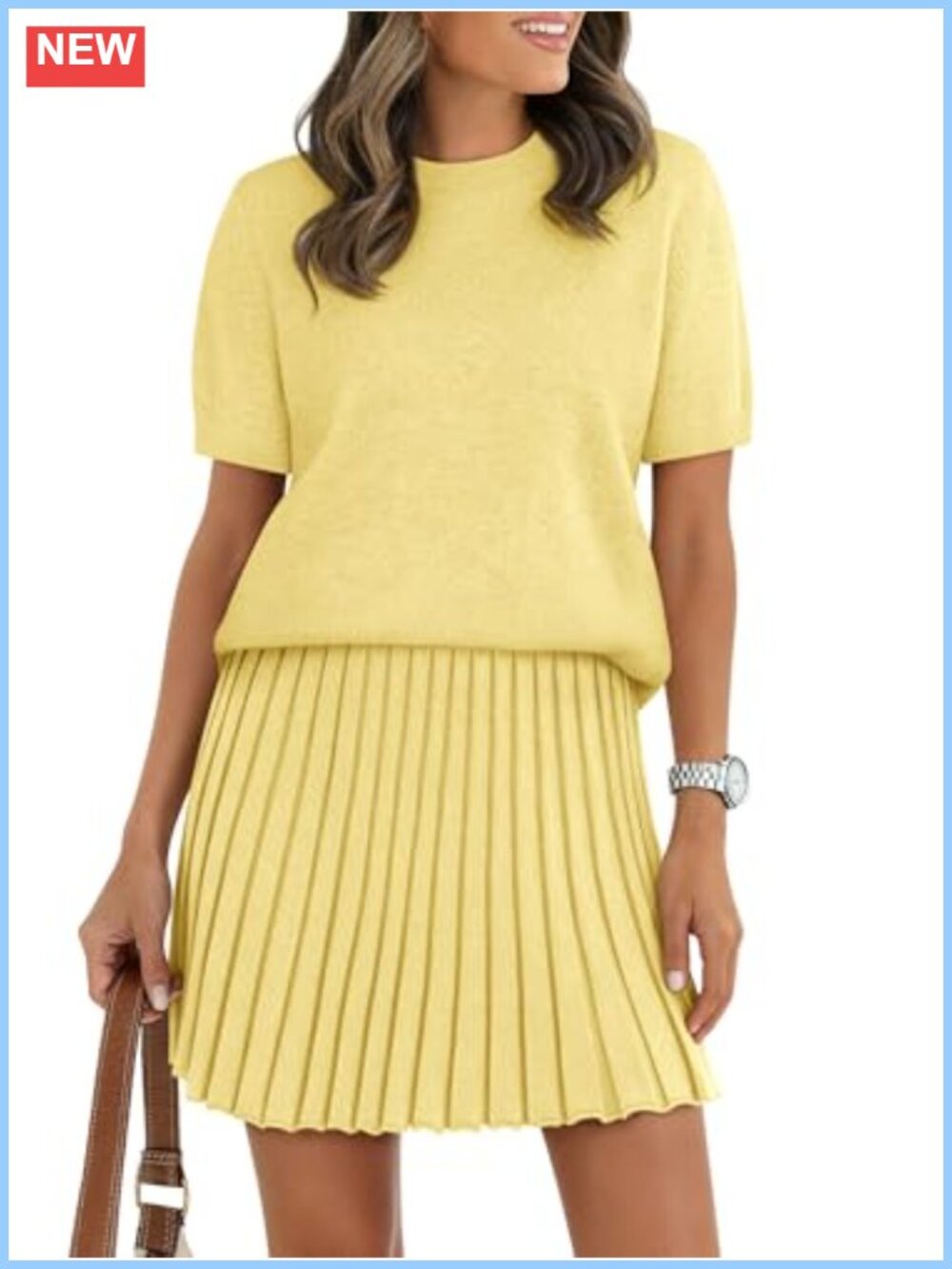 Short Sleeve Sweater Top & Pleated Mini Skirt Set